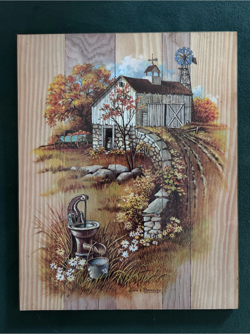 Autumn Barn Wood-Style Wall Art in Brown and Cream